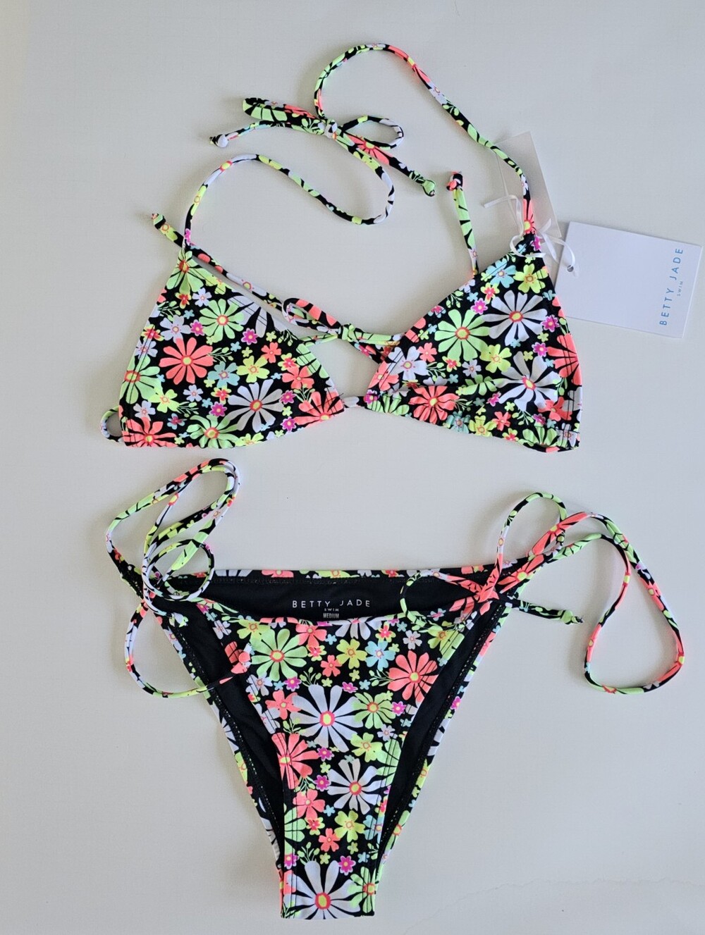 Betty Jade floral three-piece string bikini set